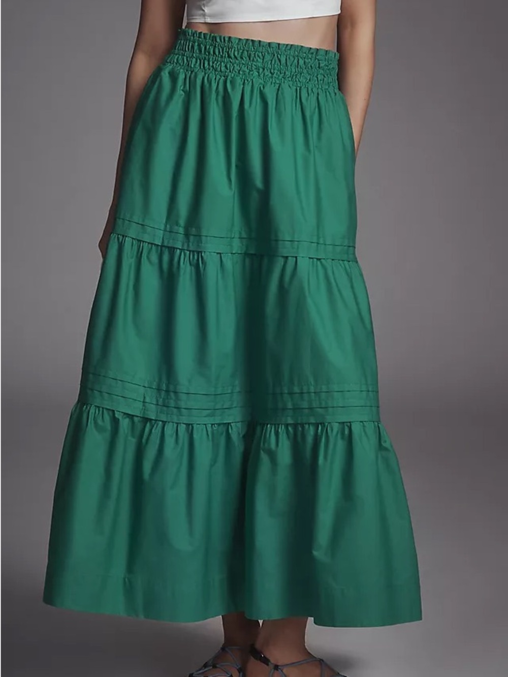 Anthropologie Kelly Green Tiered Maxi Skirt